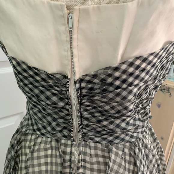 Vintage 1950’s Satin & Chiffon Gingham Check Bodice Cottagecore Midi Dress Sz 8 - Picture 9 of 9